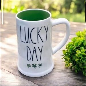 NEW Rae Dunn ‘LUCKY DAY’ Shamrock Watercolor Ceramic Stein